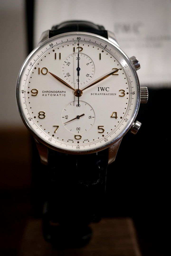IWC Portugieser Chronograph White Dial (Category: Luxury Watches) located in Manila. Submitted by saucejj (Listing ID 1425723006, Image 3). Description: 41mm Recently Serviced Still clean With box (damaged), manual, card Serious inquiries only please. .