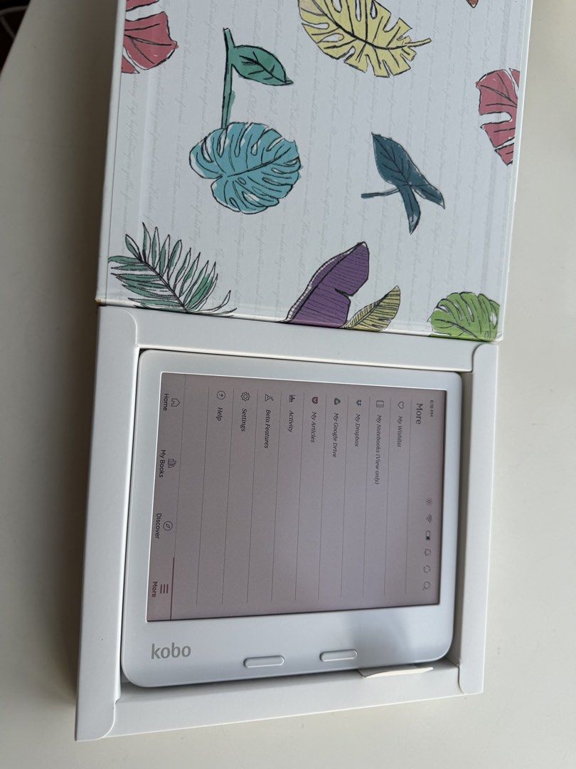 Kobo E-reader (Category: E-Readers) located in Singapore. Submitted by happyfeet20 (Listing ID 1425732913, Image 1). Description: selling off a brand new Kobo libra colour - white. comes with free screen protector, case and sleeve. only turned on - unused..