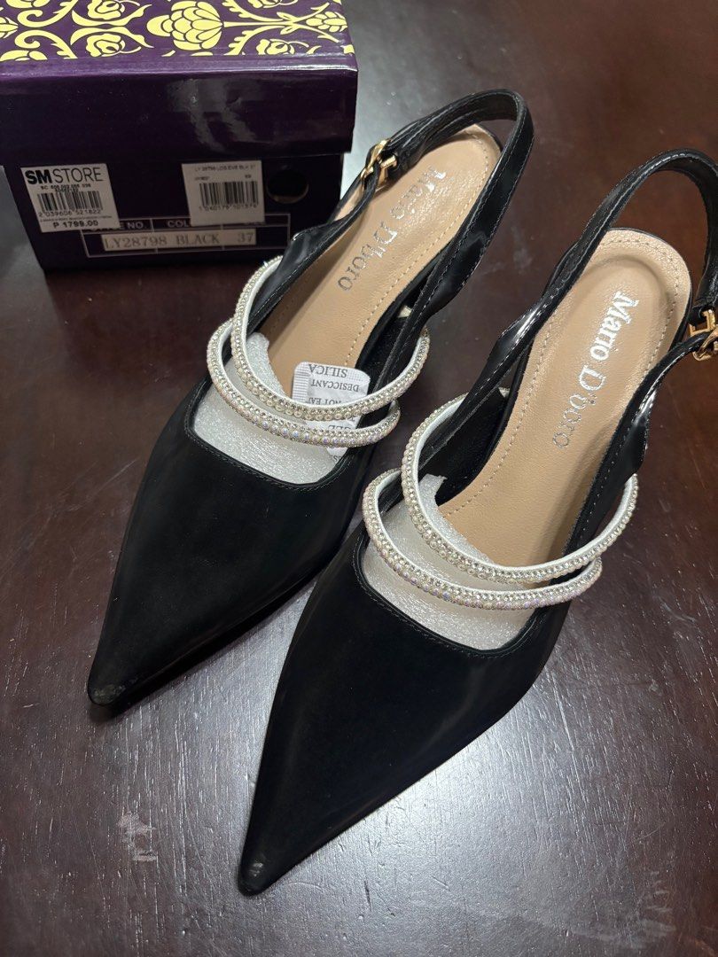 Mario D Boro black heels (Category: Heels) located in Las Pinas. Submitted by declutter0808 (Listing ID 1425820240, Image 2). Description: Used once only nung wedding ng friend ko .