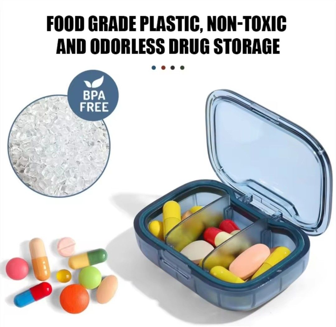 Mini 3 Pill organizer - sold each (Category: Storage Boxes & Baskets) located in Quezon City. Submitted by an.marie (Listing ID 1425777395, Image 2). Description: - Mini 3 pill organizer - Made of food-grade, non-toxic plastic - Clear and transparent cover - Silicone waterproof seal - Security lockdown - Compact size - Perfect for medicine storage.