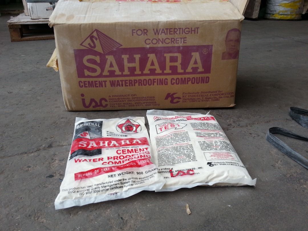 sahara cement waterproofing (per carton 32 pack) (Category: Everything Else Others) located in Quezon City. Submitted by hardwaresurplusstore (Listing ID 1425697648, Image 1). Description: for sale sahara cement waterproofing compound Php 1300 per carton 32 pack per carton pickup only sto domingo qc.