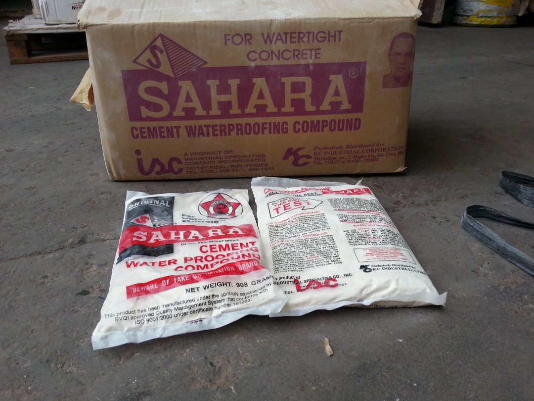 sahara cement waterproofing (per carton 32 pack) (Category: Everything Else Others) located in Quezon City. Submitted by hardwaresurplusstore (Listing ID 1425697648, Image 2). Description: for sale sahara cement waterproofing compound Php 1300 per carton 32 pack per carton pickup only sto domingo qc.