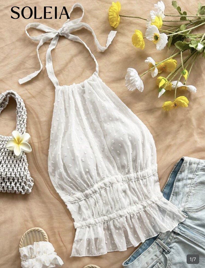 SHEIN White Summer Halter Top (Category: Sleeveless) located in Pasay City. Submitted by declutterwme01 (Listing ID 1425664588, Image 1). Description: NEVER BEEN USED RFS: Wrong Size Size: XS-S (S on tag) bought from SHEIN so same price as i bought it Loc: Taft, España MOD: GCash/Cash can do meet ups or lalamove (sf will be shouldered by the buyer) NO RETURN. message me for more infos!.
