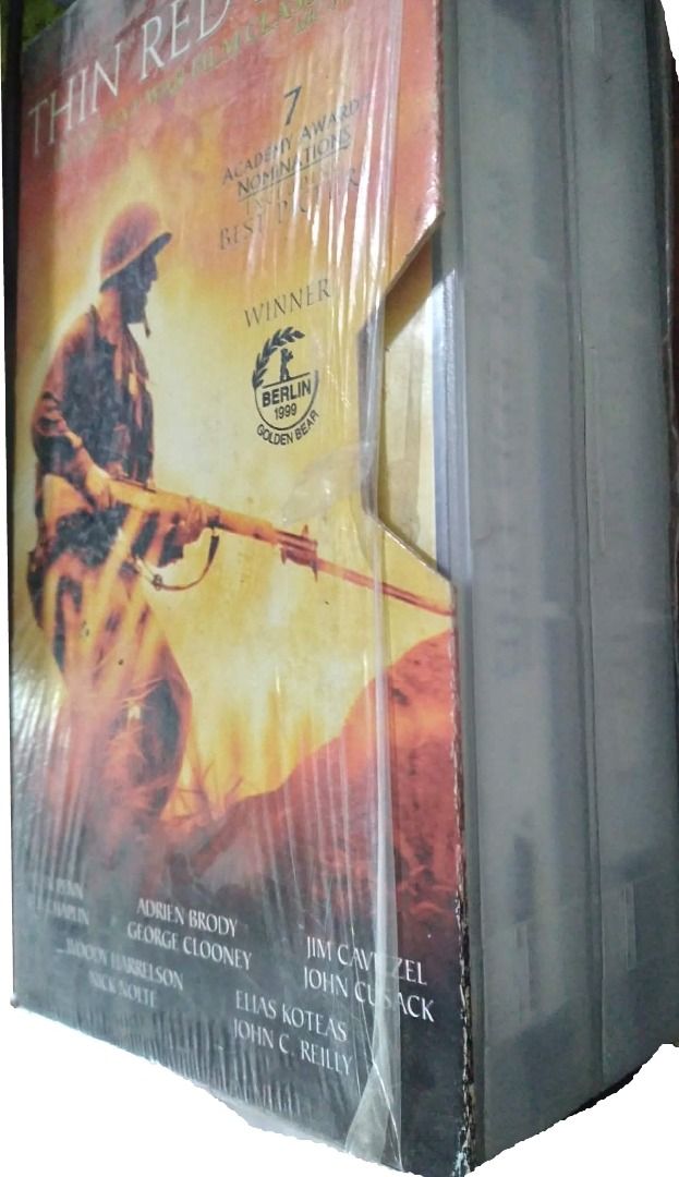 The Thin Red Line VHS (Category: Storybooks) located in Makati City. Submitted by skyfall2020 (Listing ID 1425686843, Image 2). Description: Thin Red Line DVD. Features Sean Penn, Ben Chaplin, Adrien Brody, George Clooney, Jim Caviezel, John Cusack, Woody Harrelson, Nick Nolte, Elias Koteas, and John C. Reilly. Includes 7 Academy Award nominations, including Best Picture. Winner of the Golden Bear at the Berlin Film Festival in 1999..