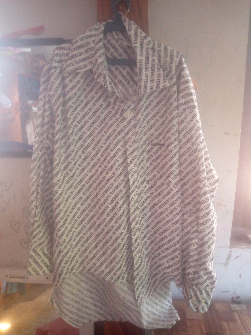VETEMENTS Logos Long sleeve Shirt Button Down Size M (Category: Coats, Jackets and Outerwear) located in Iloilo. Submitted by grayface2388611 (Listing ID 1420170694, Image 1). Description: VETEMENTS Logos Long sleeve Shirt Button Down Size M VETEMENTS jacket off/legit.