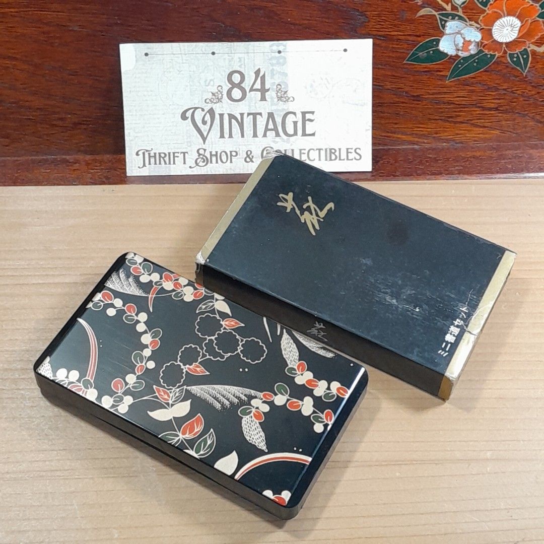 Vintage Japanese Calligraphy Set (Category: Craft Supplies & Tools) located in Las Pinas. Submitted by 84vintage (Listing ID 1425651187, Image 2). Description: Vintage Japanese calligraphy set includes a black ink stone, ink stick, and brushes. The set comes in a decorative black box with floral patterns. The box also has a separate compartment for the ink stick..
