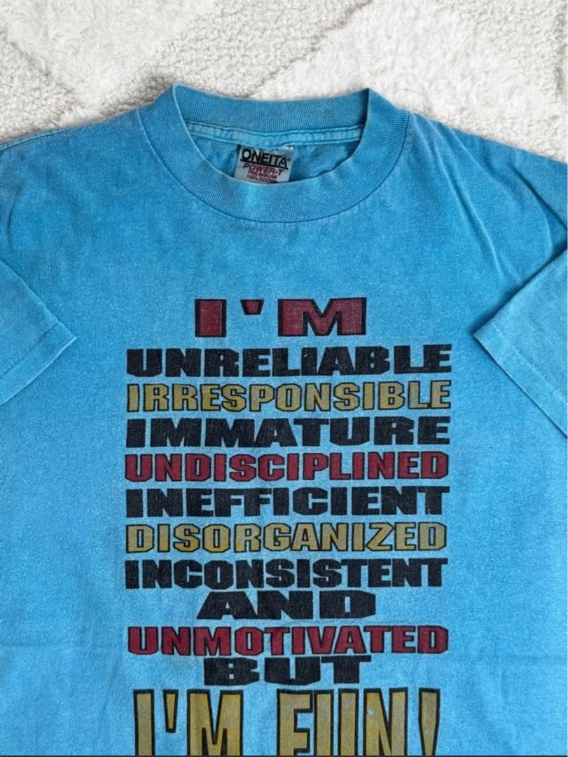 Vintage y2k 90s statement humor graphic tee (Category: Tshirts & Polo Shirts ) located in Paranaque City. Submitted by breakfasttt (Listing ID 1425732054, Image 2). Description: Bought from carousell. Rfs - too big, my fault i didnt read the dimensions posted by the seller UGHHH. Would keep if it was smaller 😔 Width 21 length 28. No issuessss just a bit faded yaas vintage Negotiable!.