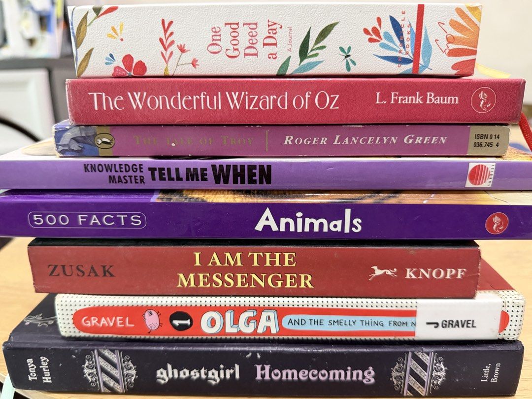 Assorted Books - Children's Literature (Category: Children's Books) located in Pasig City. Submitted by c3lnv (Listing ID 1425831724, Image 1). Description: All books 60 each -500 Facts Animals -The Wonderful Wizard of Oz (L. Frank Baum) -I Am the Messenger (Markus Zusak) -Ghost girl Homecoming (Tonya Hurley) -One Good Deed a Day journal -Olga (Elise Gravel) -Knowledge Master: Tell Me When -The Tale of Troy (Roger Green) Please check photos. Gene