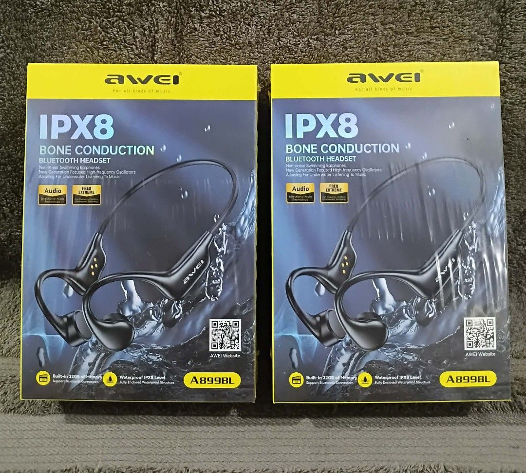Awei A899BL IPX8 Bone Conduction Bluetooth Headset (Category: Earphones) located in Manila. Submitted by chinggayg.190 (Listing ID 1425969561, Image 3). Description: Dive into music like never before with the Awei A899BL IPX8 Bone Conduction Bluetooth Headset — the perfect companion for active lifestyles in the Philippines. Designed with advanced bone conduction technology, this innovative headset delivers clear, immersive sound while keeping you