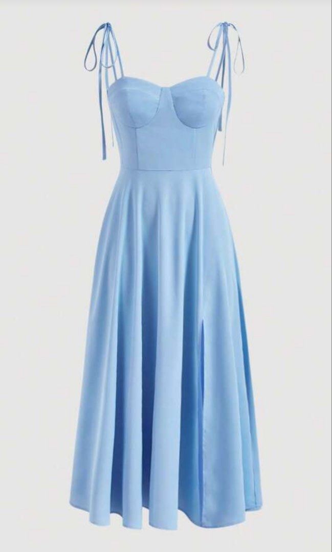 Baby Blue Split Thigh Cami Midi Dress (Category: Dresses) located in Quezon City. Submitted by exndrd (Listing ID 1425822410, Image 1). Description: Used once for a debut - very flattering, straps adjustable.