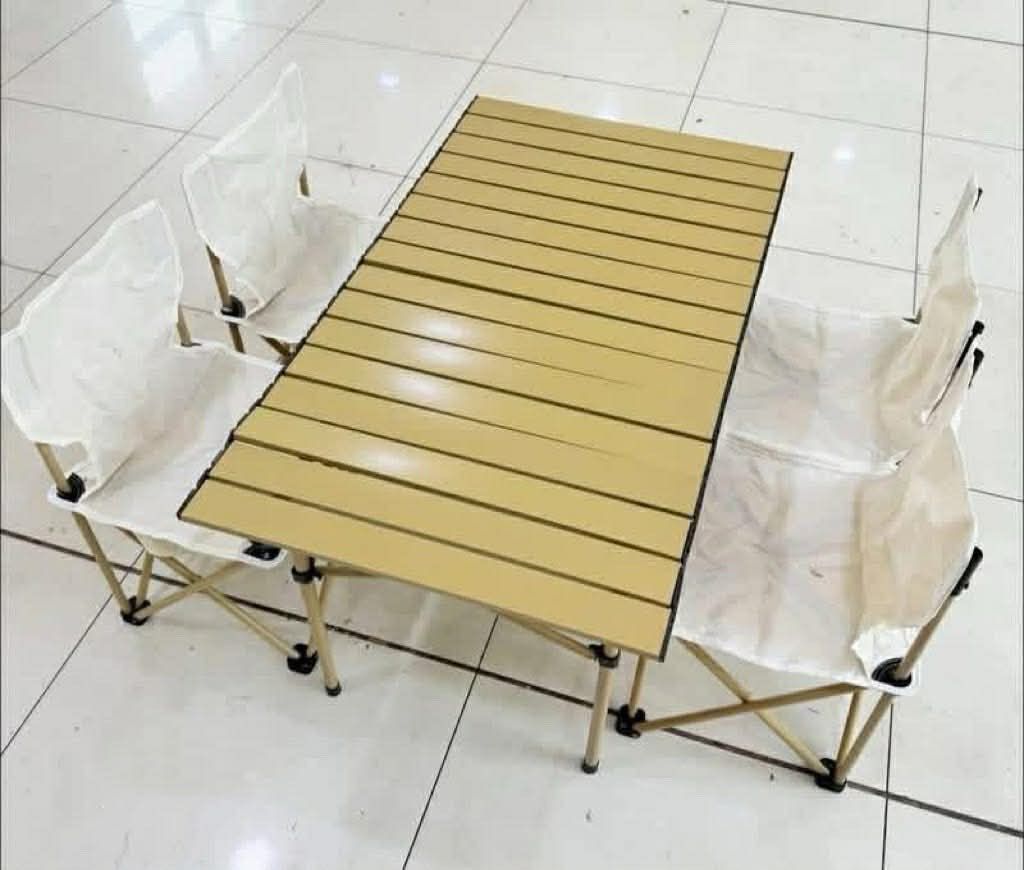 CAMPING CHAIR & TABLE SET (Category: Hiking & Camping) located in Manila. Submitted by justria (Listing ID 1425978406, Image 1). Description: CAMPING SET B — 4 seater — small chairs.