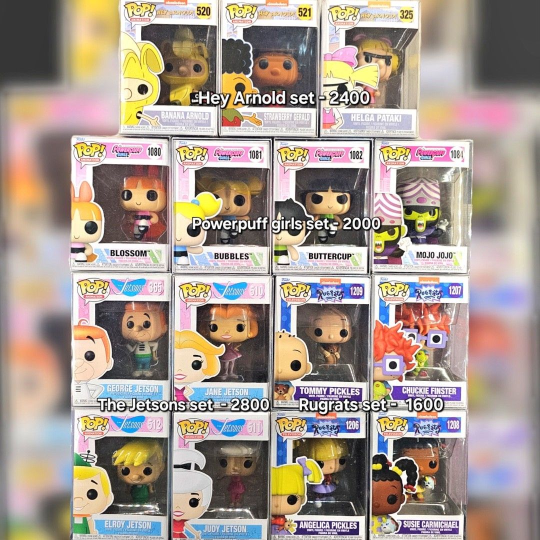 Funko Pop Cartoons (Category: Designer & Blind Box Toys) located in Manila. Submitted by vgaomercad0 (Listing ID 1425953194, Image 2). Description: Funko Pop Cartoons Toy story - 3400 Inside out 2 -3000 Wall-e - 1400 Up - 1000 This is fine - 800 Mr. Bean - 800 Coraline - 2500 Jetsons - 2800 Dexter & Dee dee - 1500 Cow & Chicken - 1000 Courage - 650 Johnny bravo - 650 Rugrats - 1600 Ed, edd, eddy - 2000 Hey Arnold - 2400 Captain Planet - 500 Yogi 