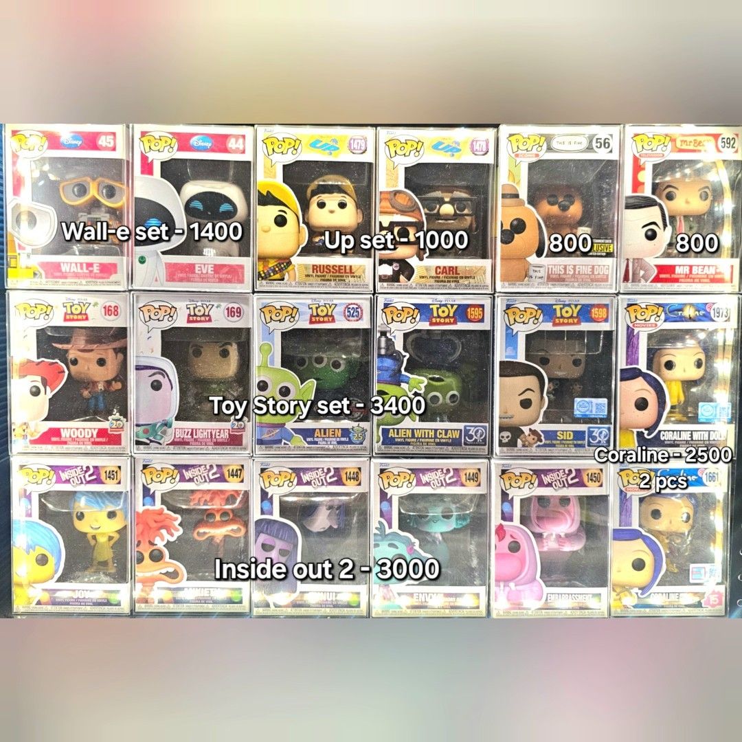 Funko Pop Cartoons (Category: Designer & Blind Box Toys) located in Manila. Submitted by vgaomercad0 (Listing ID 1425953194, Image 3). Description: Funko Pop Cartoons Toy story - 3400 Inside out 2 -3000 Wall-e - 1400 Up - 1000 This is fine - 800 Mr. Bean - 800 Coraline - 2500 Jetsons - 2800 Dexter & Dee dee - 1500 Cow & Chicken - 1000 Courage - 650 Johnny bravo - 650 Rugrats - 1600 Ed, edd, eddy - 2000 Hey Arnold - 2400 Captain Planet - 500 Yogi 