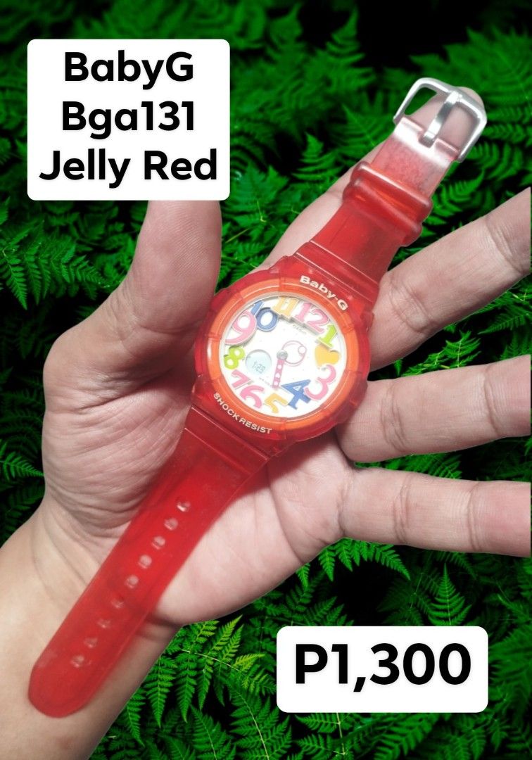 GShock BabyG Bga132 Jelly Red (Category: Women's Watches) located in Manila. Submitted by bunksmedina (Listing ID 1425870021, Image 1). Description: Unit only 8/10 condition Minimal scratches on strap and bezel Ok pa glass P1,300 Pick-up A.Mabini South Caloocan or Palalamove nyo If shipping po PAYMENT FIRST Bdo Gcash Pwede Lalalamove abono basta kayo magbbook Pwede LBC Cop need lang po ng downpayment atleast P300.