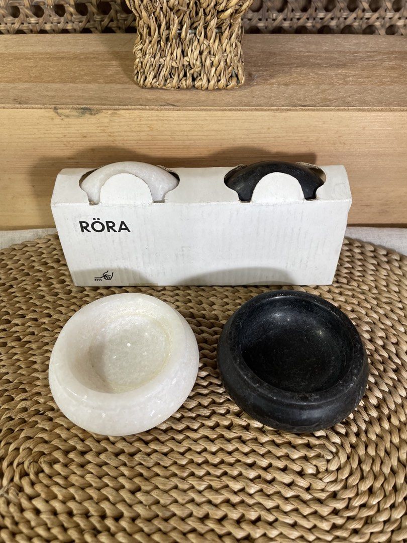 IKEA RÖRA Salt and Pepper Cellars (Category: Other Kitchenware & Tableware) located in Quezon City. Submitted by 27ValiantStreet_Storefront (Listing ID 1425869068, Image 2). Description: 2 sets of IKEA RÖRA salt and pepper cellars. They are made of natural stone. The set includes one white and one black cellar, as shown in the image. The cellars come in their original packaging..