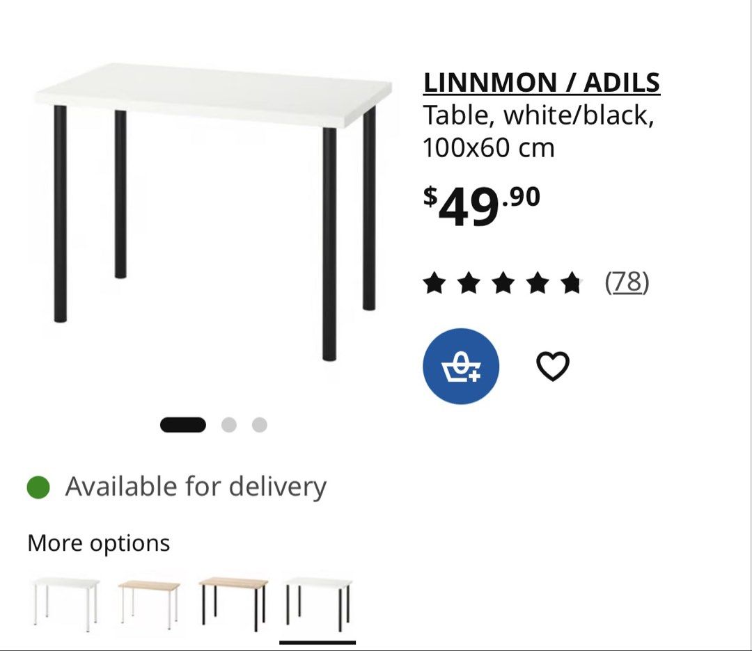 Ikea Study table (Category: Tables & Sets) located in Singapore. Submitted by happy.sylvia (Listing ID 1425940266, Image 2). Description: Green panel with white legs. It is 60 cm (wide), 120 cm (long)*75 cm (height). The pink leather computer mat will be the gift to the buyer. Can pick up at the end of April. .