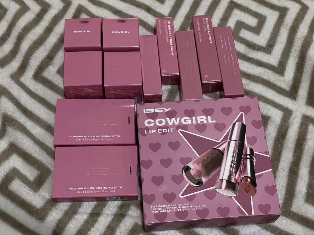 ISSY & CO. COWGIRL COLLECTION (READ CAPTION) (Category: Makeup) located in Valenzuela. Submitted by glammnl.ph (Listing ID 1425985569, Image 2). Description: AVAILABLE (PAYMENT FIRST) PRICE STARTS AT ₱290! NOTE❗️: PRICE INCREASE Available: Creme Flush: 320 Powder Blush: 310 Eyeshadow: 310 Fatgloss: 290 Lip mousse: ₱290 Lip Satin: ₱290 .