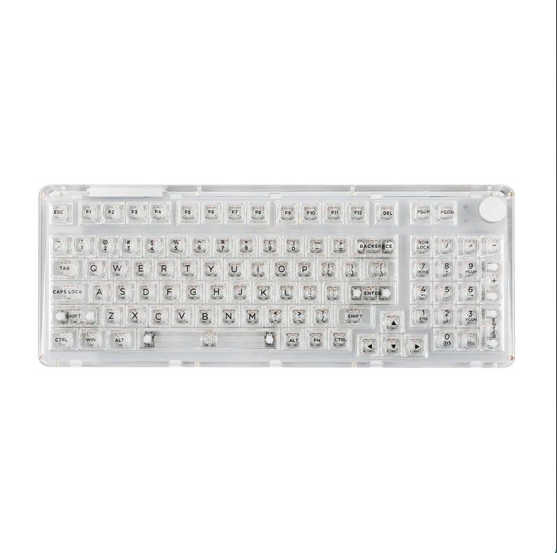 KiiBOOM Phantom 98 Crystal Keyboard (Category: Computer Keyboard) located in Paranaque City. Submitted by hershey_august (Listing ID 1425957127, Image 2). Description: 98-Key Compact Layout – Full functionality with number pad in a space-saving design. Transparent Acrylic Case – Sleek crystal-clear build that enhances RGB lighting. Hot-Swappable Switches – Easily customize switches without soldering. Triple-Mode Connectivity – Bluetooth, 2.4GHz w