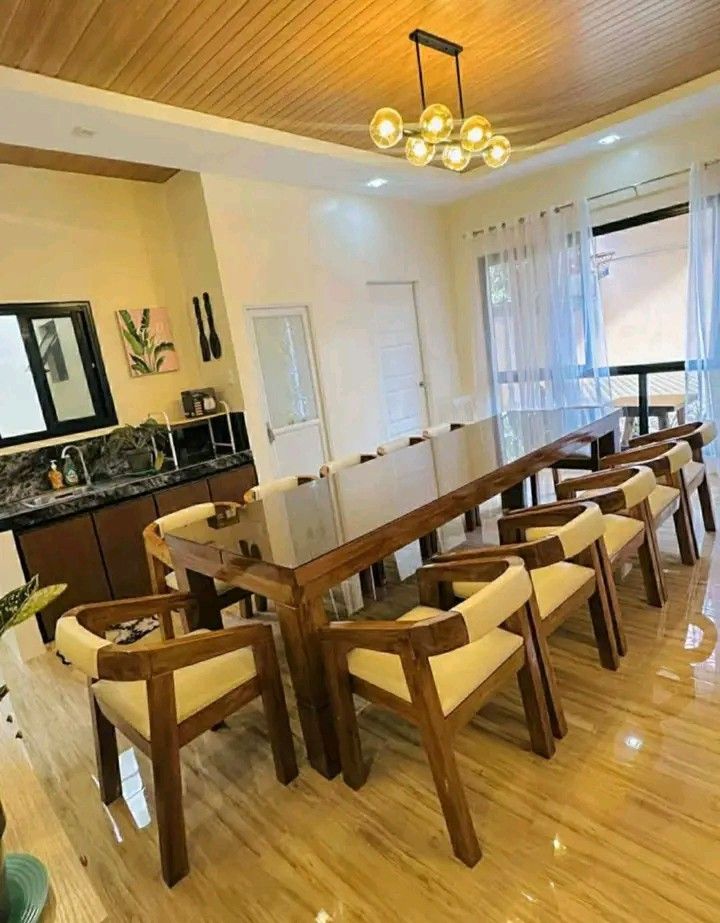 MAHOGANY ELEGANT DINING SET (Category: Tables & Sets) located in Mabalacat. Submitted by joemamangun01 (Listing ID 1425921401, Image 1). Description: High-quality Dining table set at an affordable price👌 Materials used: 📌Gemelina & mahogany wood 📌Uratex foam 📌German leather & fabric 📌Duco paint finished MADE TO ORDER⚒️ NO DP NEEDED✅ FREE TOP GLASS😍 COD & FREE DELIVERY 4 seater (3ft by 4ft) 6 seater (3ft by 5ft) 8 seater (3ft by 6ft) 10 seat