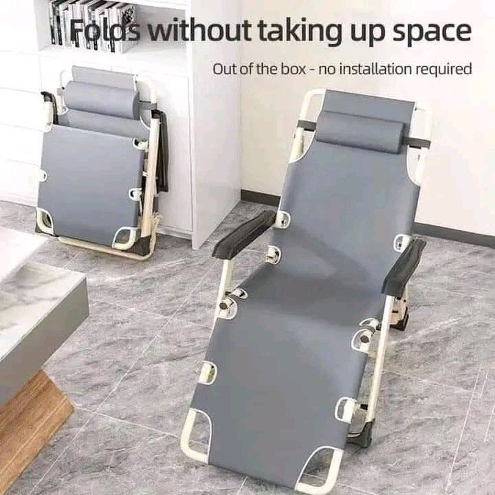 Multipurpose Folding Chair (Category: Chairs) located in Manila. Submitted by legitseller_angel06 (Listing ID 1425857772, Image 3). Description: Multipurpose folding chair can be used as a sitting or lying chair or bed. It features a three-layer composite fabric that is cool, moisture-wicking, and breathable. The chair folds easily for storage and requires no installation. It is designed to provide a comfortable lunch break and may help with neck