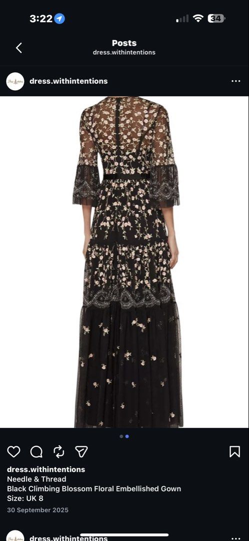Needle & Thread （分類：晚裝）位於 Hong Kong。 由 missellena 提交（商品編號 1425889647，圖片 2）。簡介： UK 8 size, worn once 。