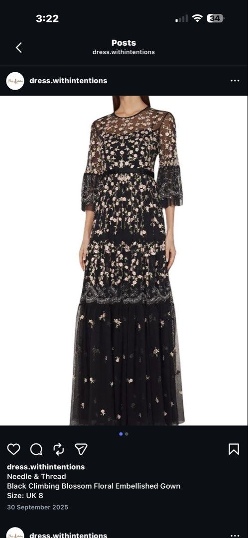 Needle & Thread （分類：晚裝）位於 Hong Kong。 由 missellena 提交（商品編號 1425889647，圖片 1）。簡介： UK 8 size, worn once 。