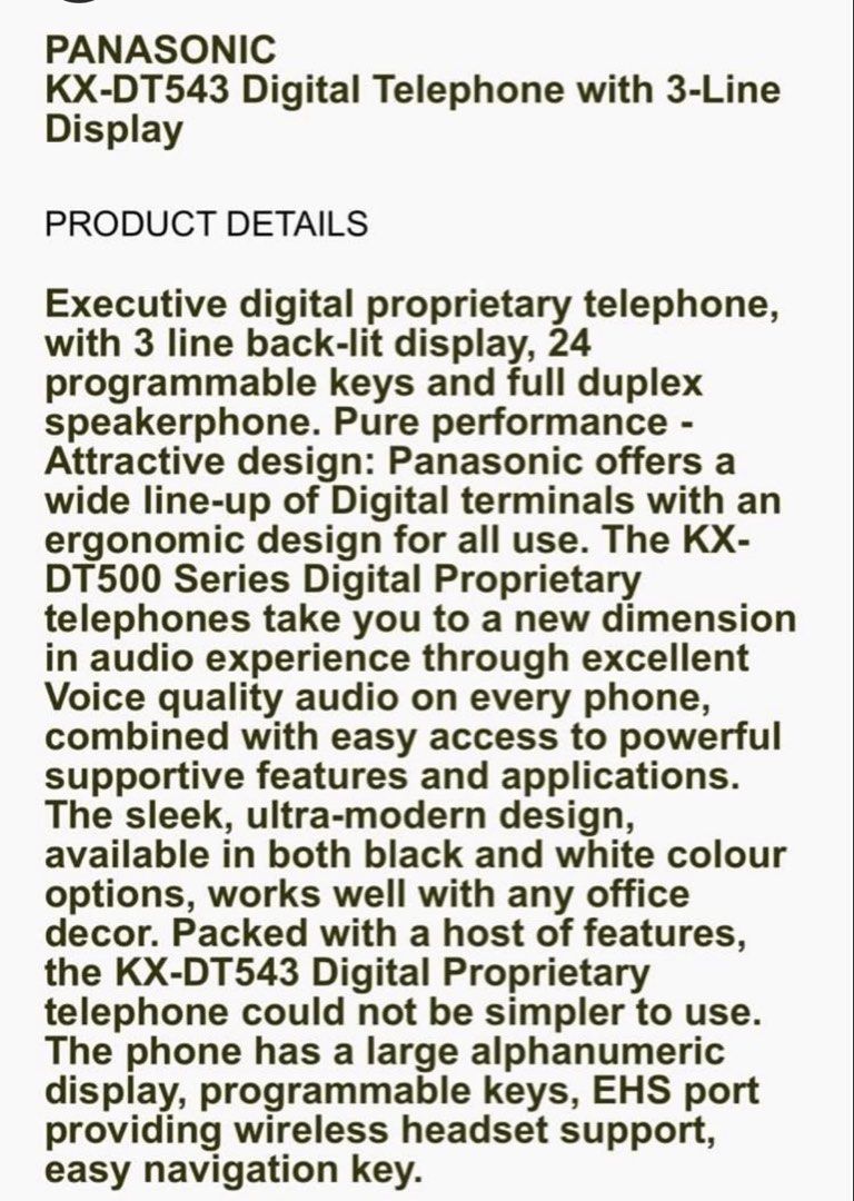 Panasonic KX-DT543 Digital Telephone451433579477749761