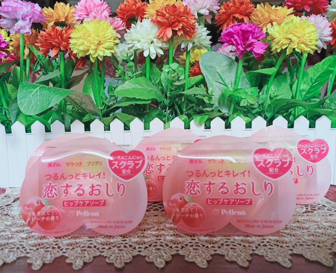 Pelican Hip Care Soap - Peach Scent (Category: Bath) located in Bulacan. Submitted by mskath21 (Listing ID 1425859539, Image 1). Description: Pelican Peach Hip Care Soap is a popular Japanese, peach-scented exfoliating bar designed to treat rough, dark, and dull skin on the buttocks, elbows, knees, and thighs. Using ingredients like peach extract, konjac, and honey, it removes dead skin cells and moisturizes, resulting in a smoother, brighter, an