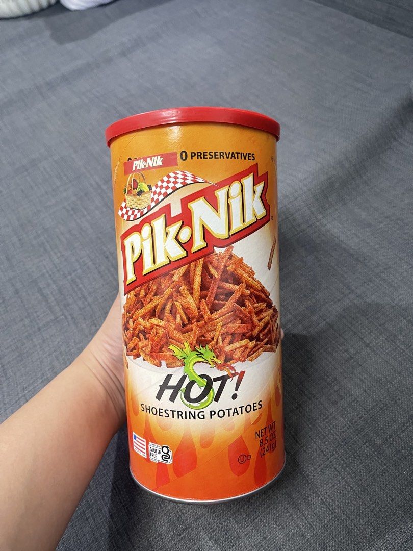 Pik-Nik Hot Shoestring Potatoes (Category: Packaged & Instant Food) located in Quezon City. Submitted by mjjjjjpreloved (Listing ID 1425839600, Image 1). Description: Piknik Hot flavor ₱200 Available on hand.