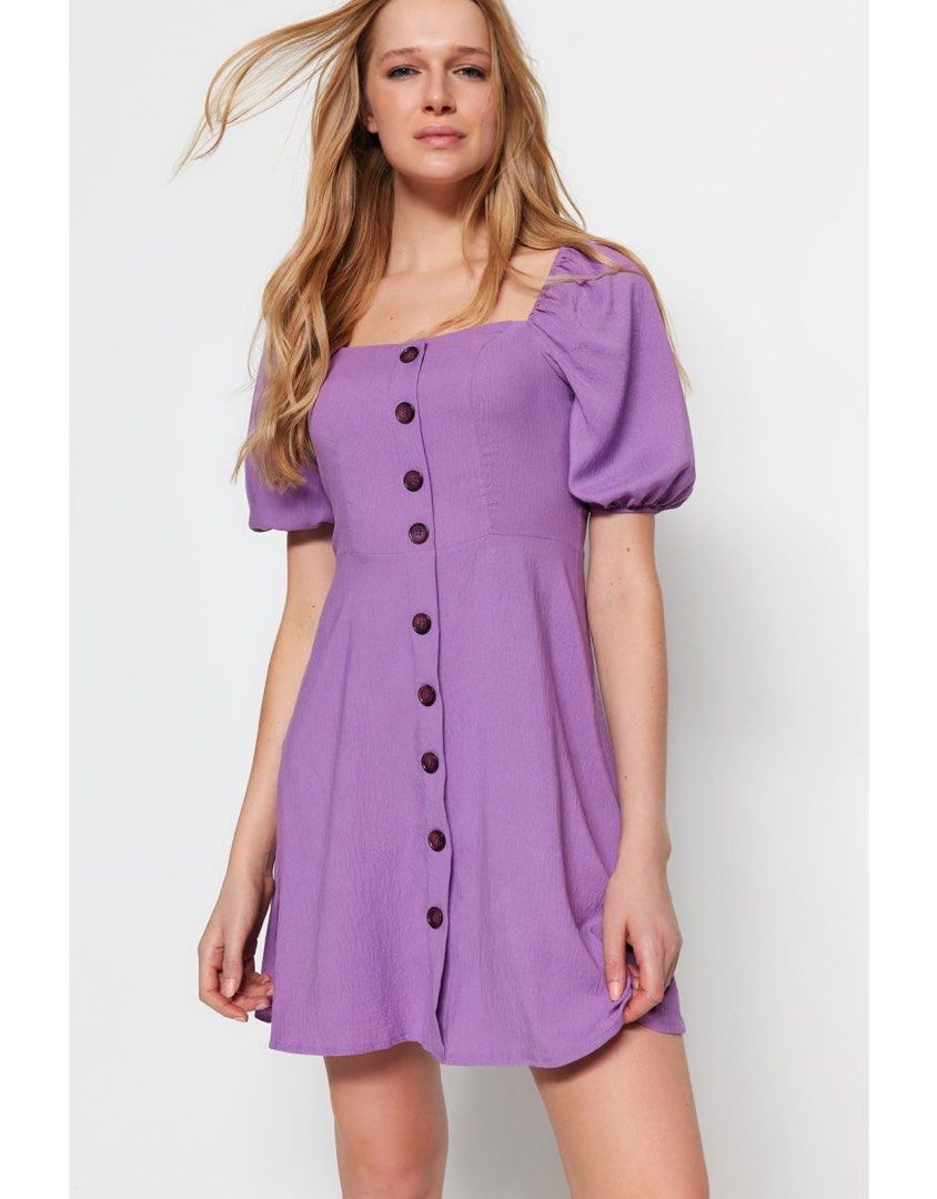 Purple Square Neck Dress (Category: Dresses) located in Mandaluyong City. Submitted by van68 (Listing ID 1425835645, Image 3). Description: Size: S Length: 32” - Fits up to 32” bust - Compete buttons - Zipper at the back 📍Mandaluyong city 📍Can meetup in any MRT station during weekends.