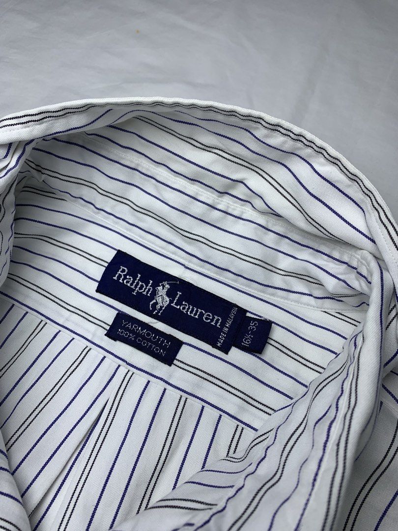 Ralph Lauren Polo button down white Stripes Long sleeve (Category: Luxury Apparel) located in Manila. Submitted by macadr1p (Listing ID 1425852623, Image 3). Description: RALPH LAUREN Dimes: 27x32 Best fit: XL/2XL Color rate: 10/10 Condition: Excellent - Complete tags - Silver tag - Color not faded at all - Collar not faded - No sign of usage - Issue one dot stain only - Need basic rewash - High quality Fabrics - OVERALL💯 ✔ Premium fabric for al