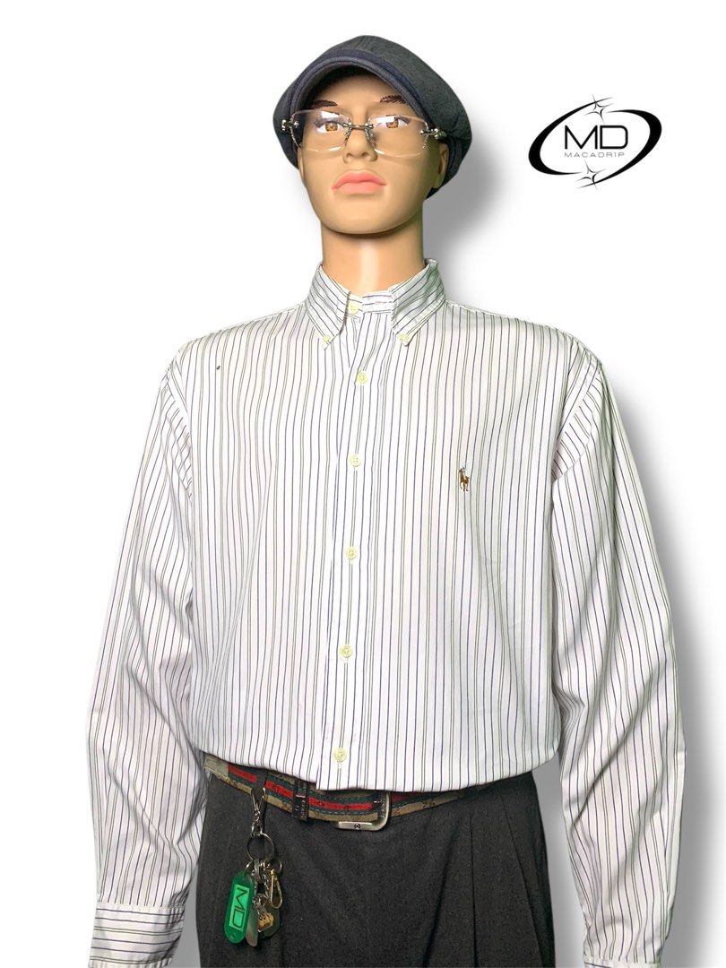 Ralph Lauren Polo button down white Stripes Long sleeve (Category: Luxury Apparel) located in Manila. Submitted by macadr1p (Listing ID 1425852623, Image 1). Description: RALPH LAUREN Dimes: 27x32 Best fit: XL/2XL Color rate: 10/10 Condition: Excellent - Complete tags - Silver tag - Color not faded at all - Collar not faded - No sign of usage - Issue one dot stain only - Need basic rewash - High quality Fabrics - OVERALL💯 ✔ Premium fabric for al