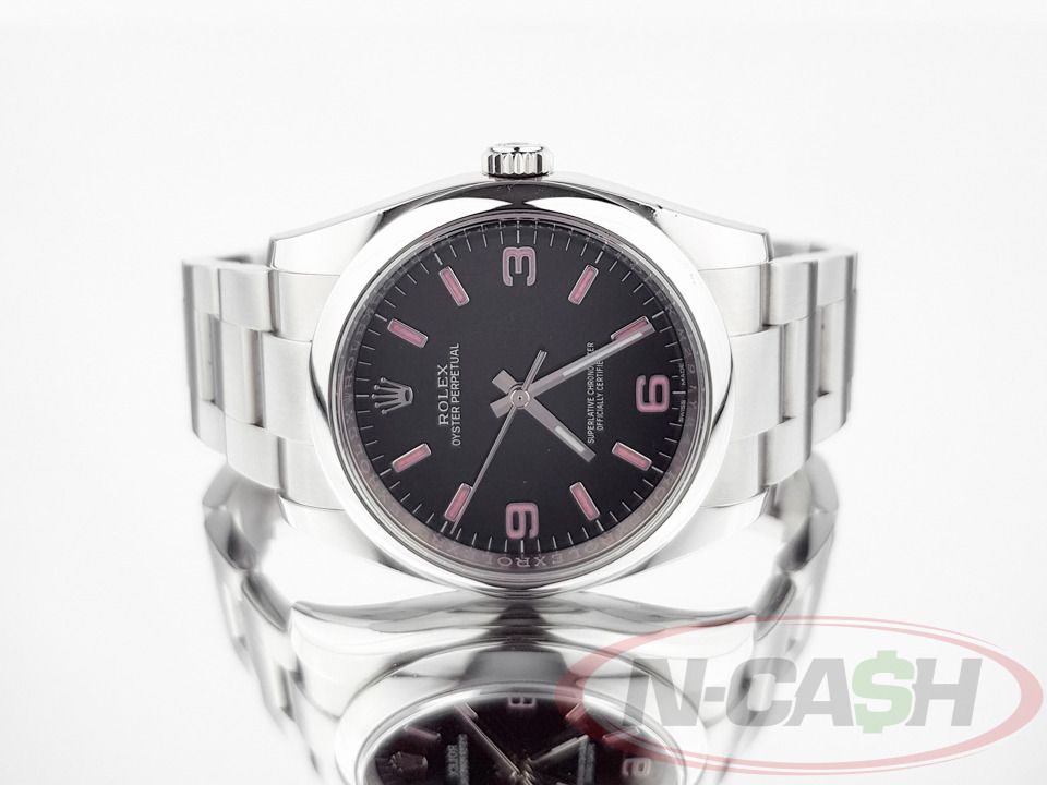 Rolex Oyster Perpetual 36 Black Pink Dial (Category: Luxury Watches) located in Makati City. Submitted by luxury_by_ncash_2 (Listing ID 1425858813, Image 1). Description: N-Cash Pawnshop "Instant Cash for Bags, Watches, Cars, and Electronics" https://www.ncash-pawnshop-philippines.com/ Rolex Oyster Perpetual 36 Black Pink Dial Ref. 116000 36mm steel case Black dial with pink indices 2018 Local AD With original sales invoice Appearance is at least