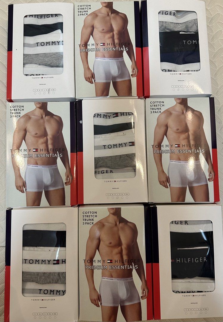 Tommy Hilfiger Cotton Stretch Trunk 3-Pack (Category: Underwear) located in Paranaque City. Submitted by missmargerrieal (Listing ID 1425435589, Image 2). Description: TOmmy Hilfiger Cotton Boxer Brief Set Brandnew with Box 3 boxer per Box Sizes : M- 28-30 L- 30-32 XL- 32- 33 XXL - 33-35 3 Colors only in a box: Black/ Gray / Dark Blue.