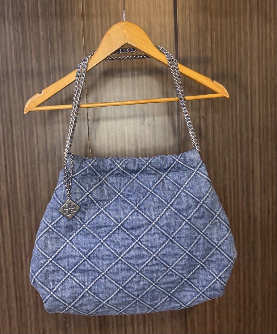 Tory Burch Denim Shoulder Bag (Category: Luxury Bags & Wallets) located in Manila. Submitted by keithhh16 (Listing ID 1426003326, Image 1). Description: Tory Burch Fleming Soft Denim Drawstring Bag • Used • Condition: 10/10 • ₱12,000 Steal price for this piece.