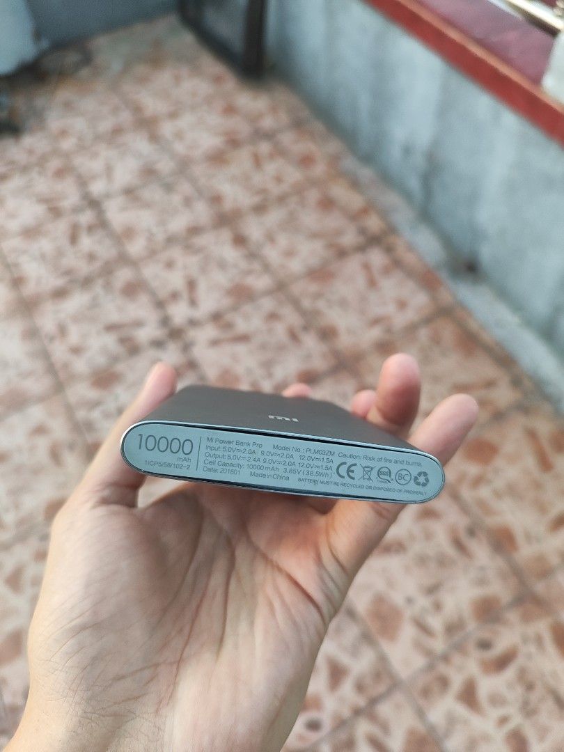 Xiaomi Mi Powerbank pro 10000mAh (Category: Batteries & Power Banks) located in Manila. Submitted by cold_clutch (Listing ID 1425920146, Image 2). Description: Xiaomi Power Bank Capacity: 10,000mAh. Charging: Supports two-way fast charging (Quick Charge 2.0 compatible). Ports: Features USB Type-C input/output and USB-A output ports. Build: Slim metal aluminum alloy casing. Used but in great condition, can charge 2-3 phones fully charged!.