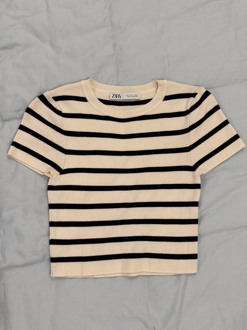 ZARA stripped ribbed top (Category: Shirts) located in Caloocan City. Submitted by foundagain (Listing ID 1425922650, Image 1). Description: used once size M ribbed knitted rfs decluttering payment first before shipping (gcash) dm me for inquiries .