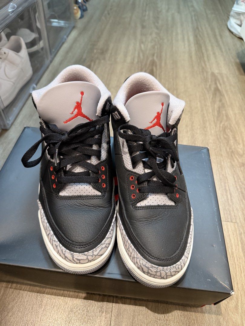 Air Jordan 3 Retro Black Cement (Category: Sneakers) located in Pasig City. Submitted by joy_b_ (Listing ID 1426083698, Image 1). Description: Air Jordan 3 Retro in black, cement grey, and red colorway. -Comes with the original box. Size 9. -used 5x inside the mall only, kindly check the sole for reference - bank transfer only and no swap - booking and SF care of the buyer.