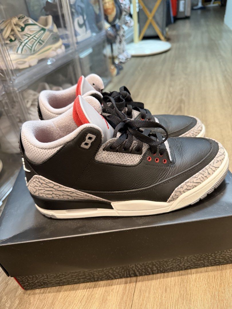 Air Jordan 3 Retro Black Cement (Category: Sneakers) located in Pasig City. Submitted by joy_b_ (Listing ID 1426083698, Image 2). Description: Air Jordan 3 Retro in black, cement grey, and red colorway. -Comes with the original box. Size 9. -used 5x inside the mall only, kindly check the sole for reference - bank transfer only and no swap - booking and SF care of the buyer.
