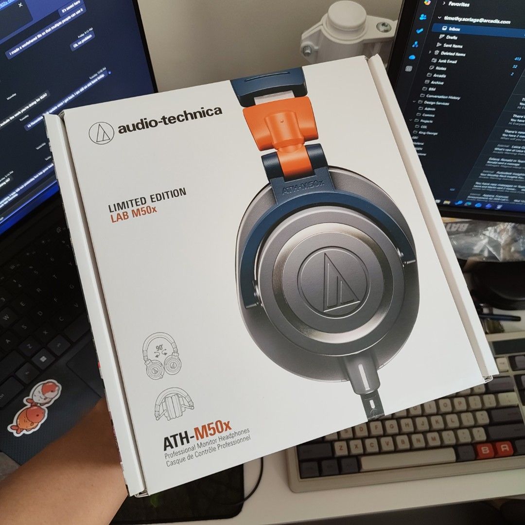 Audio-Technica ATH-M50x Limited Edition (Category: Headphones & Headsets) located in Manila. Submitted by jackmarston (Listing ID 1426030711, Image 1). Description: Audio-Technica ATH-M50x Limited Edition headphones. Features a distinctive design with blue and orange accents. Perfect for music enthusiasts and professionals alike. The ATH-M50x is known for its excellent sound quality and comfortable design..