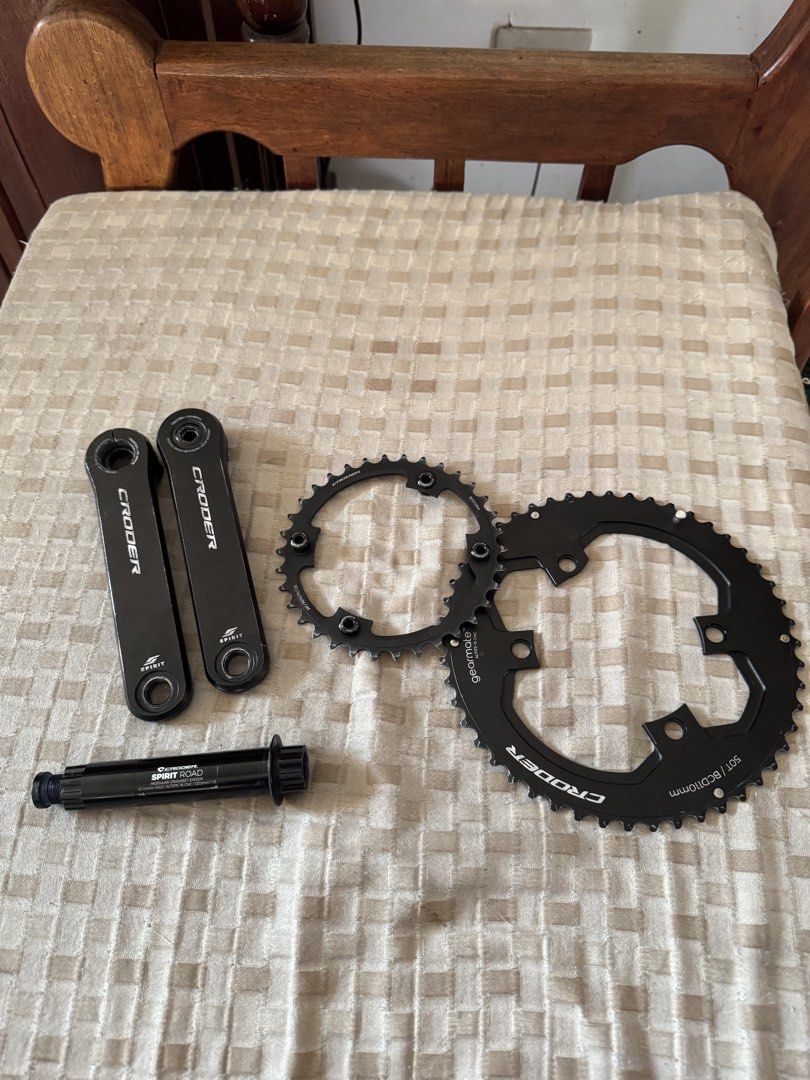 Croder spirit crankset (Category: Bicycles) located in Manila. Submitted by ramsanjuan27295 (Listing ID 1426103473, Image 2). Description: Croder spirit crankset 155 crank arm 24mm axle for shimano 50/34 chainring Bilan nyu nalang nung spider Bgc location.