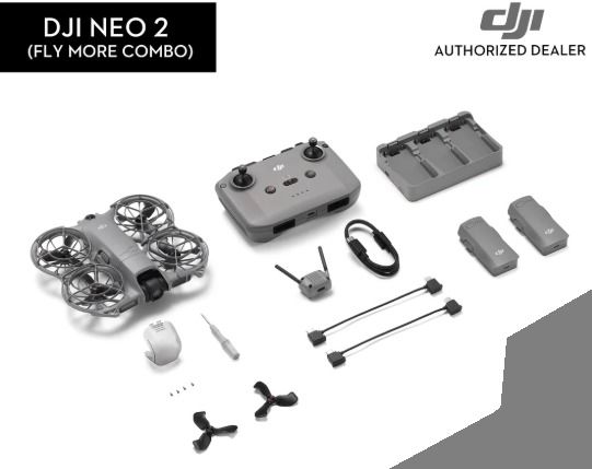 DJI NEO 2 FLY MORE COMBO (Category: Drones) located in San Juan City. Submitted by urbangiz_greenhillsmall (Listing ID 1426076895, Image 1). Description: DJI Neo 2 Fly More Combo (with RC-N3) This is the standard remote-controlled bundle. DJI Neo 2 Aircraft × 1 DJI RC-N3 Remote Controller × 1 RC Cables (USB-C and Lightning) × 1 each Intelligent Flight Battery × 3 Two-Way Charging Hub × 1 DJI Neo 2 Digital Transceiver (O4 Dongle) × 1 Spare Propell