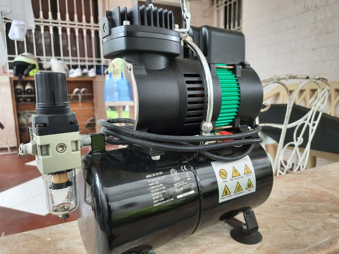 Hobbieworkz Air Compressor Hobbiworkz CMP-20T (Category: Construction Tools & Equipment) located in Bacolod City. Submitted by kaibigang_butiki (Listing ID 1426075365, Image 3). Description: 1/6HP Direct 220v Single Piston Compressor (Oil-less Design) Air flow:20-25L/min w/ Auxillary Fan w/ 3L Tank w/ Safety Air Release Valve at 6bar w/ Auto Start-Stop Feature @ 3-4bar w/ 1/8" BSP Connection w/ Low Noise design at 47 decibels comes w/ a Manometer