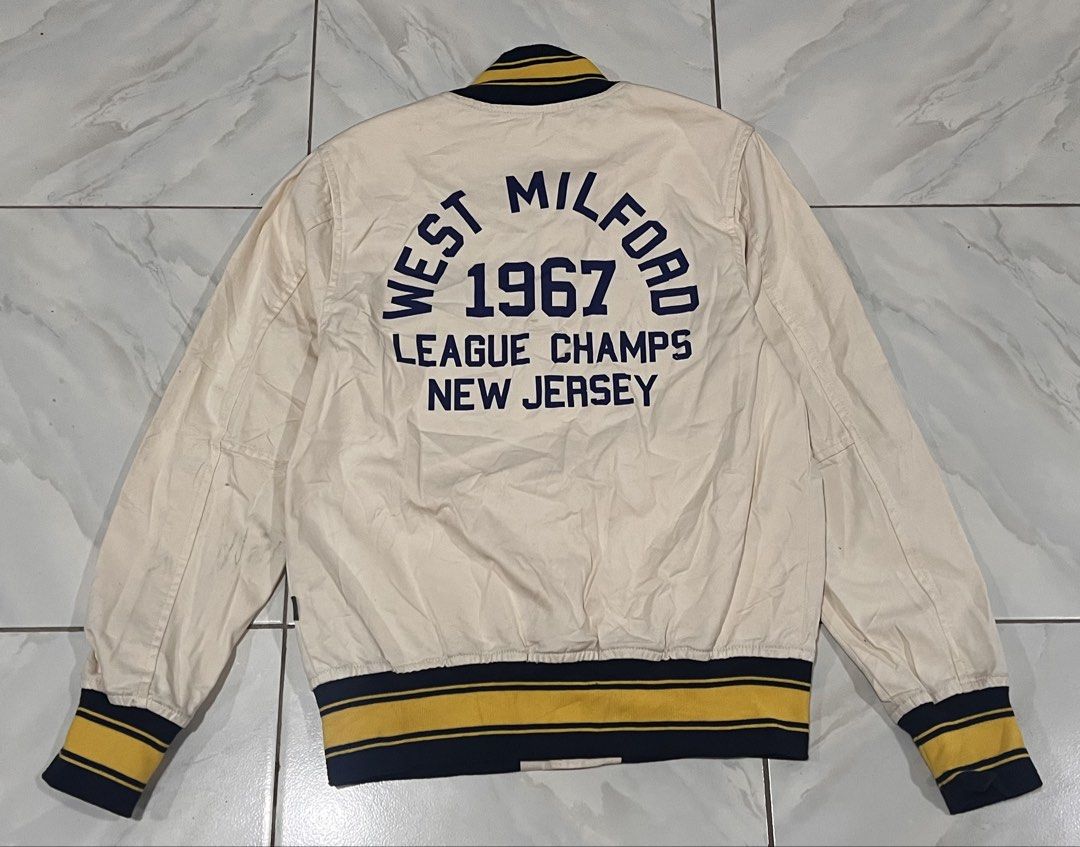 Houston Co. West Milford 1967 Jacket (Category: Coats, Jackets and Outerwear) located in Davao. Submitted by dustyleather25 (Listing ID 1426158873, Image 3). Description: Houston.Co “west milford 1967” heavy varsity jacket Dimes: 19.5 width x 26 length Condition: used Colorate: 9/10 Issue: Needs wash / yellow stains(see photos) Price 1200+ sf.