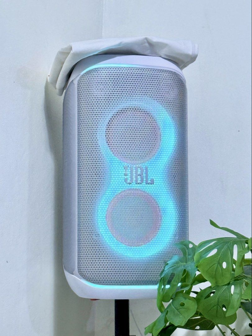 JBL PartyBox 120 Portable Speaker (Category: Soundbars, Speakers & Amplifiers) located in Manila. Submitted by missey23 (Listing ID 1426153126, Image 1). Description: Bought last January 2026. Barely used.with receipt and box, complete set. 23,999 original price Rfs: panic buying, di ko pala talaga sya need 🤣 portable speaker with vibrant light effects. Features a sleek design with a mesh front and illuminated circles. The speaker is white and h