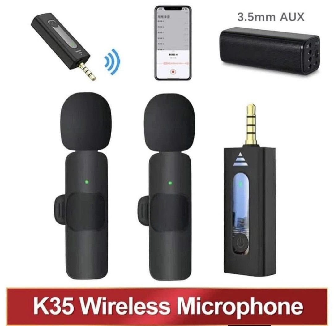 K35 Wireless Microphone (Category: Microphones) located in Manila. Submitted by iliasjen (Listing ID 1426180878, Image 2). Description: Single MIC-400 Dual MIC-500 K35 Wireless 3.5mm（Android）Lavalier Lapel Noise Reduction Microphone /Omnidirectional Condenser Mic / For Camera AUX Speaker Megaphone（Wireless Lapel）For Android🔥🔥🔥 .