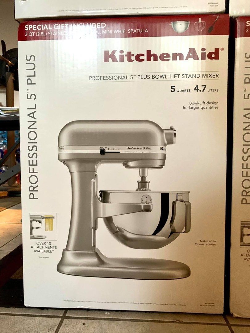 Kitchen Aid Professional 5” Plus Bowl -lift Stand Mixer (Category: Hand & Stand Mixers) located in Bacolod City. Submitted by jia.retail (Listing ID 1426085113, Image 3). Description: Authentic. Imported from the US. 5 Quartz 4.7 Liters . Comes with free stainless steel bowl, mini whip and spatula. .