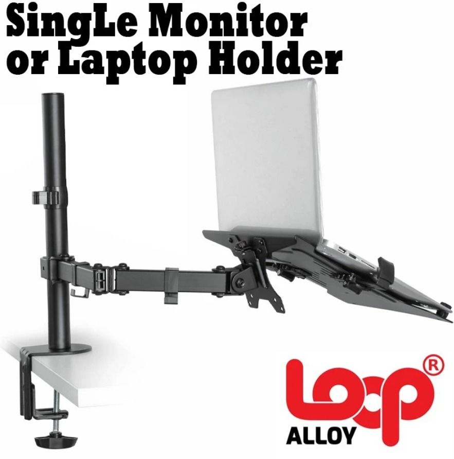 Loop Alloy Single Arm Laptop Mount Set (Category: Other Accessories) located in Santa Rosa. Submitted by 5xj9.z8m (Listing ID 1426062776, Image 3). Description: Item was almost unused, sinubukan lang kaso di compatible sa table ko. Set consists of Single Monitor Arm + Laptop Vesa Holder. For meetups/courier bookings: ~Santa Rosa area near Enchanted Kingdom.
