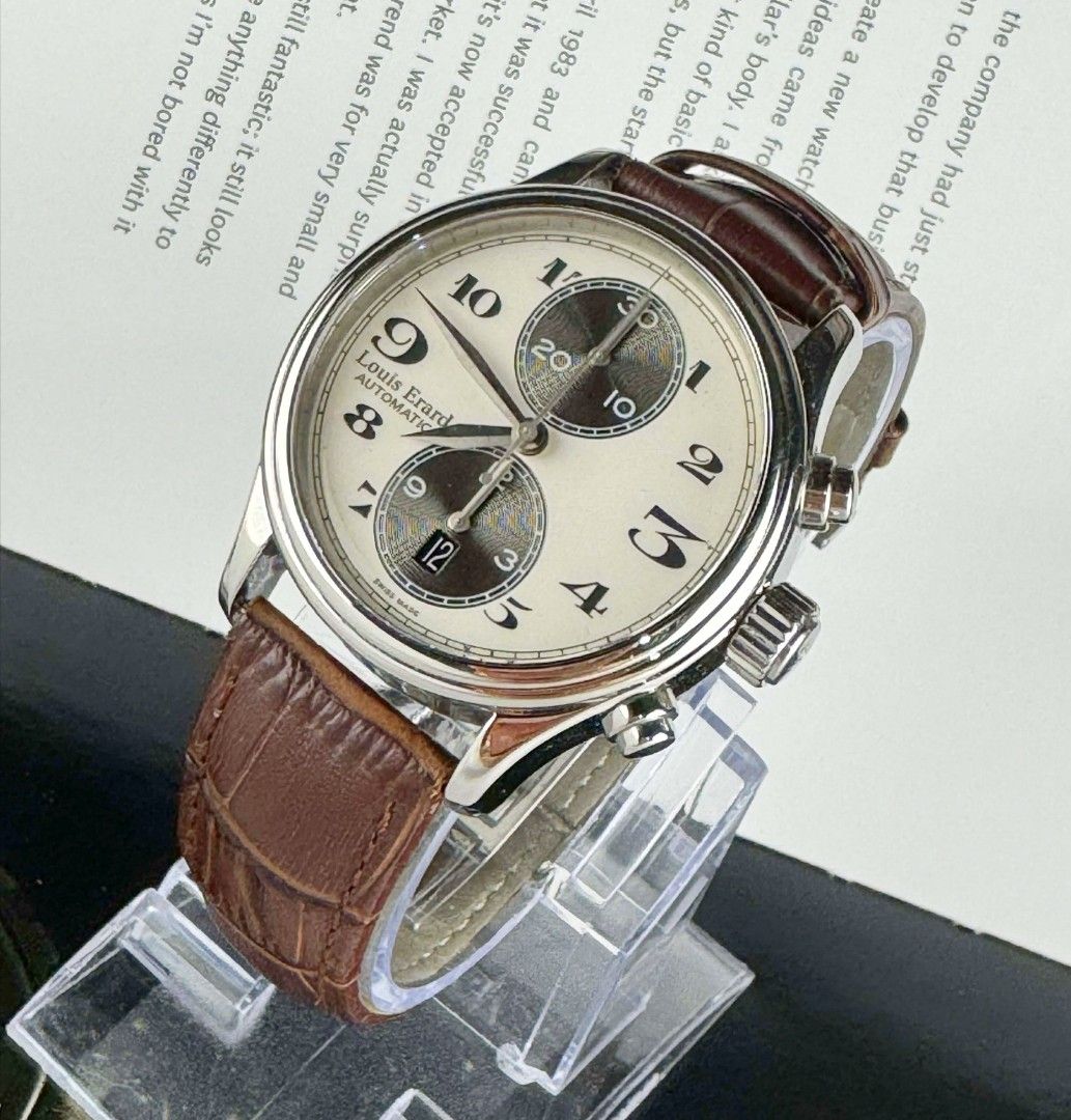 Louis Erard Automatic Chronograph Watch (Category: Men's Watches) located in Manila. Submitted by ab.authentic.collection (Listing ID 1426141410, Image 2). Description: Available for Sale Louis Erard Chronograph - Ref. 73255 - 40mm in diameter - Automatic - Good working condition, fully functional - Vintage-inspired design with Arabic Numerals - Original Deployant Buckle, Aftermarket Leather Strap Fitted - Unit Only Open for Meetups (Sure buyer) 