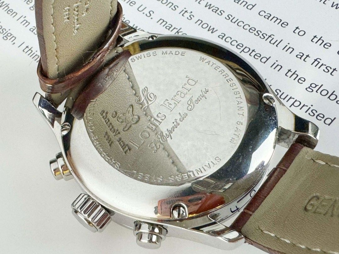 Louis Erard Automatic Chronograph Watch (Category: Men's Watches) located in Manila. Submitted by ab.authentic.collection (Listing ID 1426141410, Image 3). Description: Available for Sale Louis Erard Chronograph - Ref. 73255 - 40mm in diameter - Automatic - Good working condition, fully functional - Vintage-inspired design with Arabic Numerals - Original Deployant Buckle, Aftermarket Leather Strap Fitted - Unit Only Open for Meetups (Sure buyer) 